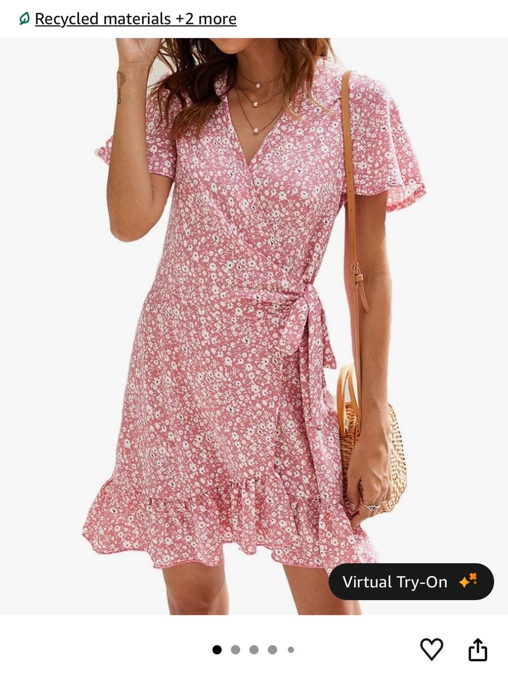 Pink Floral Wrap Mini Dress with Ruffle Hem
